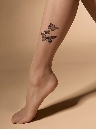 Dámske pančuchy 20 den Ailes Knittex – odolné s motívom motýľov a malým klinom naturel-nero