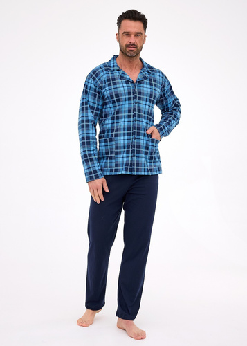 114/82 Pánske pyžamo Cornette | Otvorená predná časť, 100% bavlna, golier a vrecká