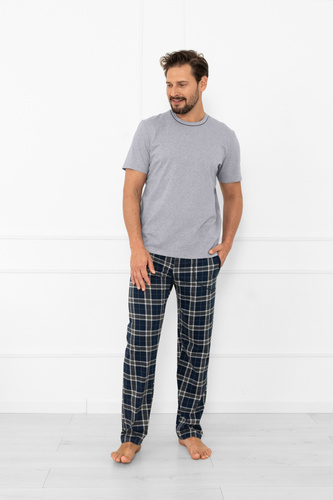 Pánske pyžamo Andreas - krátky rukáv, dlhé nohavice, bavlna Italian Fashion - melange/print