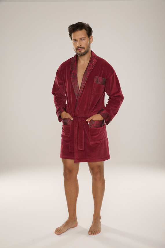 866 Noble Pánsky velúrový župan De Lafense - krátky, elegantný, bavlnený - bordový