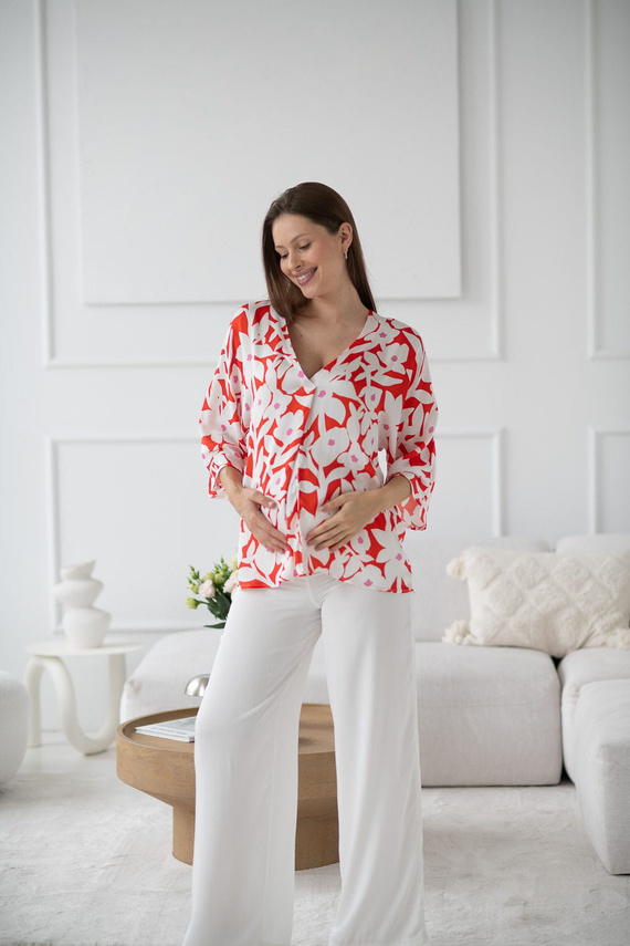 Materská blúzka Mamafullness Milk&Love v kvetinovej farbe - viskóza, 3/4 rukáv, oversize