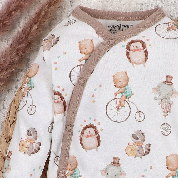 ABN-5581 Detské obálkové body Circus od Nini - 100% organická bavlna, zapínanie bez niklu, vyrobené v Poľsku