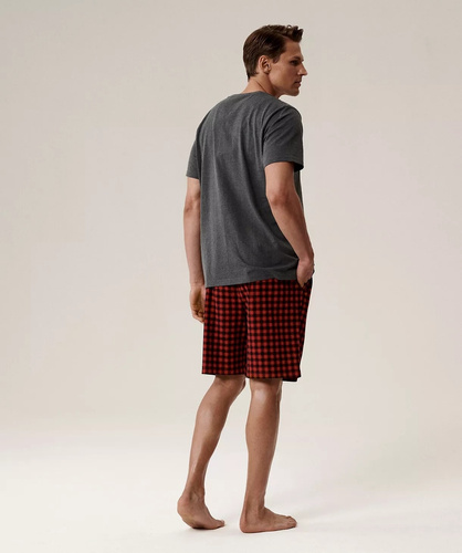 Pánske pyžamo NMP-397 - sivo-červené bavlnené, s krátkym rukávom, ľahké a pohodlné na leto