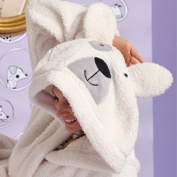 Igrid Dámsky župan Sorbetto - biely, nadýchaný s kapucňou s medvedíkom