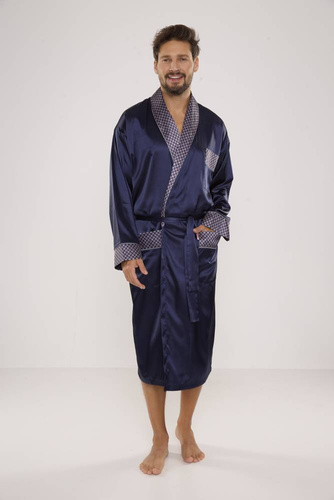 940 Forex pánsky saténový župan - tmavomodrý