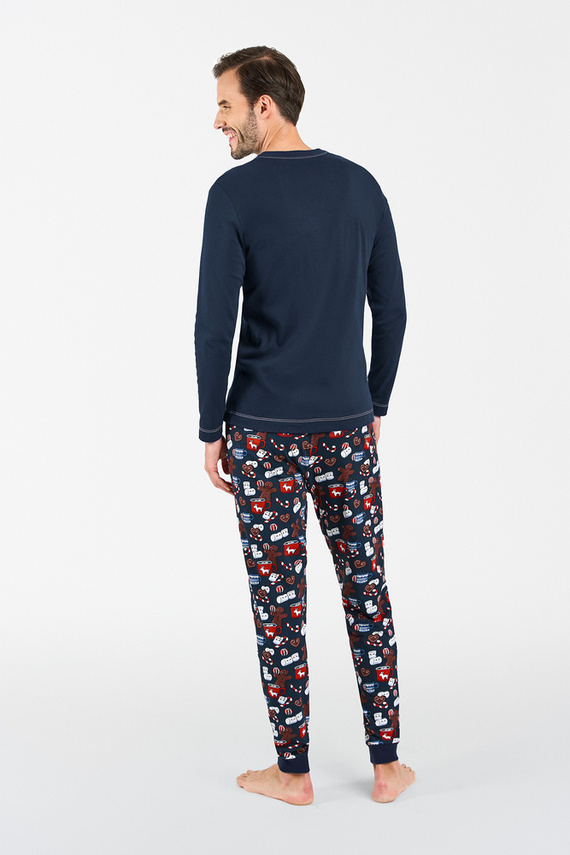 Rojas Pánske pyžamo s dlhým rukávom, dlhé nohavice Talianska móda - tmavomodrá/potlač
