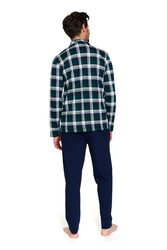 Doctor Nap 7367 - Pánske bavlnené pyžamo s kockovanou košeľou | 100% bavlna, poľská výroba - smaragdová