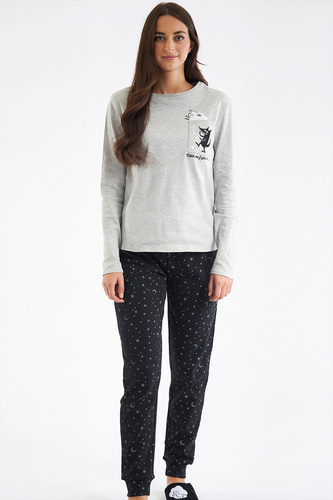 Shearly Dámske pyžamo Sorbetto grey - 100% bavlna, 3D aplikácia, nohavice so šnúrkou