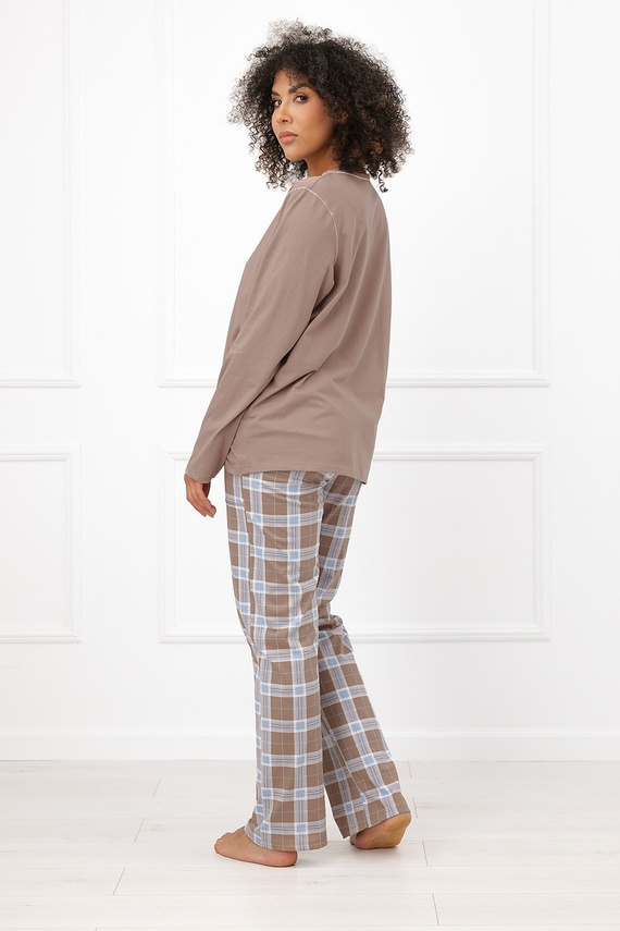 Dámska pyžama Italian Fashion Delma 100 % bavlna, dlhé nohavice, káro cappuccino