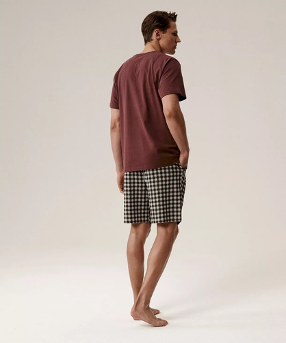 Pánske pyžamo NMP-397 - sivá vínová bavlna, krátky rukáv, ľahké a pohodlné na leto