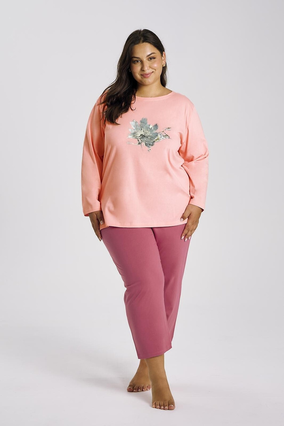 Dámske pyžamo Patricia 3471 TARO - bavlnené, 7/8 rukáv, marhuľové a pohodlné