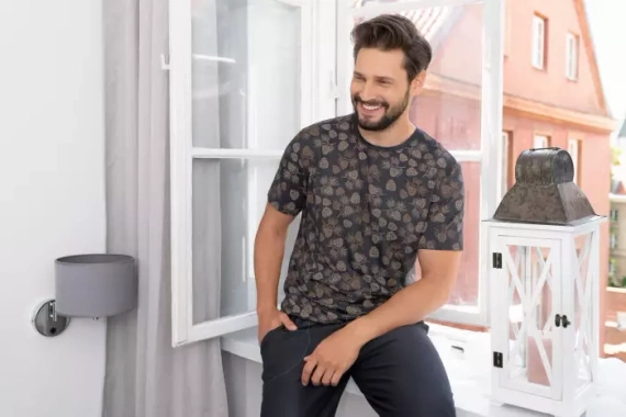 Pinus Pyžamo Pánske s krátkym rukávom, dlhé nohavice Talianska móda - potlač/grafit