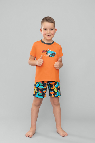 Comics Chlapčenské pyžamo s krátkym rukávom, nohavice Italian Fashion - oranžová/potlač