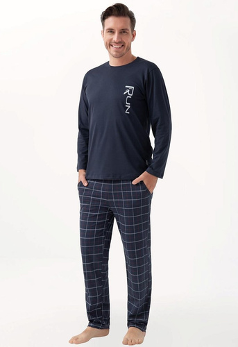 Pánske pyžamo 810 Luna navy blue - bavlna, dlhý rukáv, nohavice s vreckami