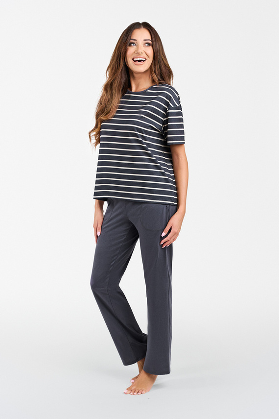 Betty Dámske pyžamo s krátkym rukávom a dlhými nohavicami Italian Fashion - grafitová/grafitová potlač