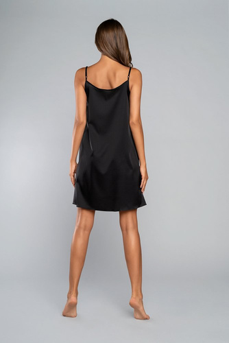 Nočná košeľa na dotyk s úzkymi ramienkami, krátka Italia Fashion - čierna