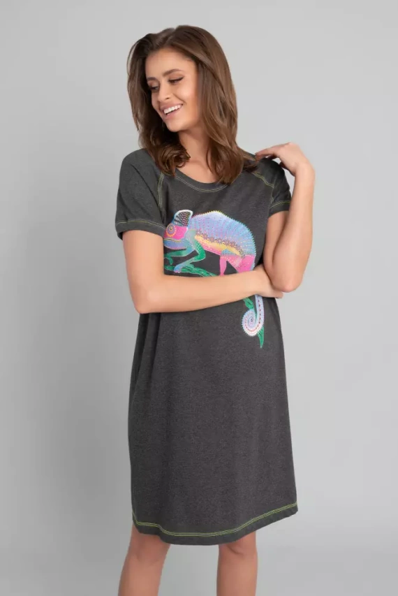 Nočná košeľa Volta s krátkym rukávom Italian Fashion - tmavý melír/zelená