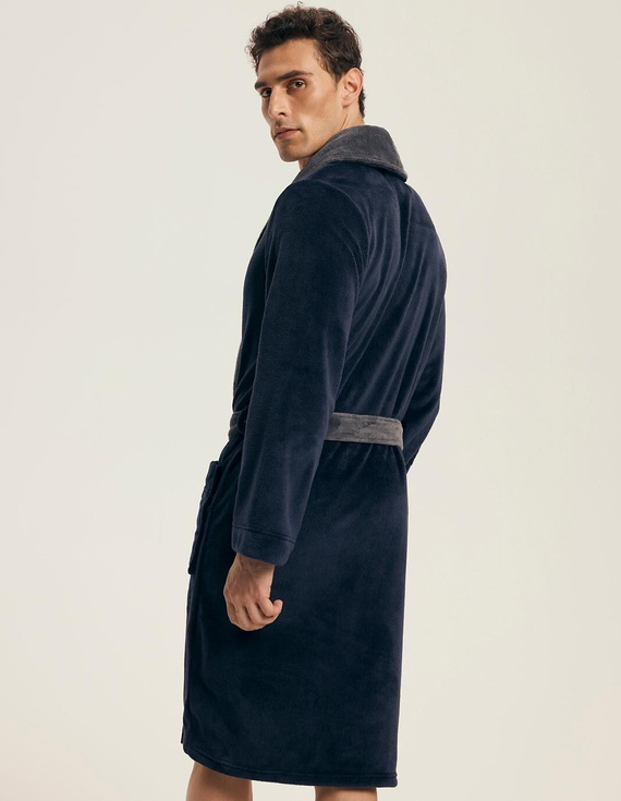 Pánsky župan Henderson 43378 Nocturn - tmavomodrý, viazaný v páse, mäkká pletenina