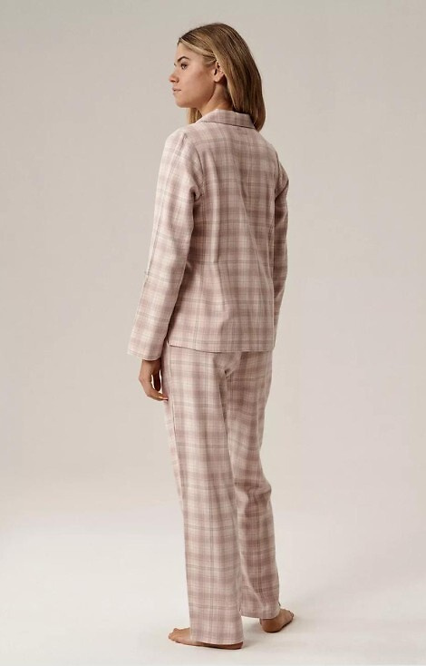 NLP-505 Dámske pyžamo Atlantic levanduľový flanel, nezapínané, károvaný, bavlna