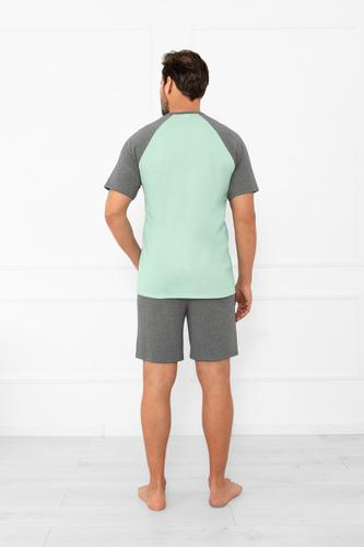 Pánske pyžamo Aleksander Italian Fashion - krátke rukávy a krátke nohavice, 100% bavlna - šalátovo-melanžová