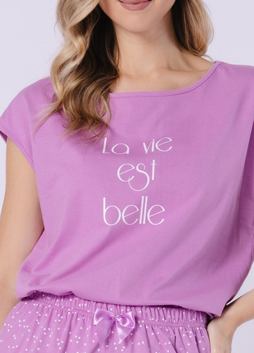 Rafaella Leveza 1715 fialová - dámske bavlnené pyžamo so šortkami, ľahké a pohodlné