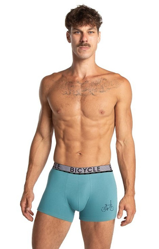 M-1064 Lama pánske boxerky čierno-mätové - bavlnené, vypasované, potlač na bicykli, 2-pack