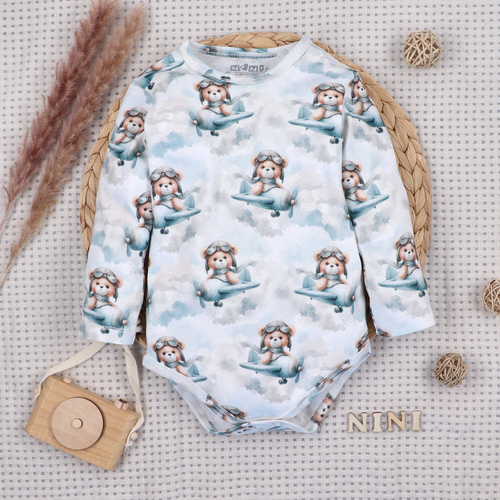 NINI ABN-5746/JSZ detské body 100 % bambus Baby Bear Pilot so zapínaním na cvočky
