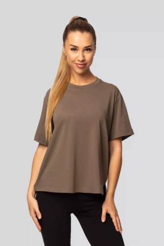 Urban khaki- Dámske bavlnené tričko, krátky rukáv, klasický strih, módne s rozparky | Vysokokvalitný materiál, elasticita