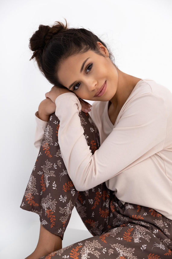 Dámske pyžamo Shelby Sensis - viskóza, tričko s dlhým rukávom a vzorované nohavice