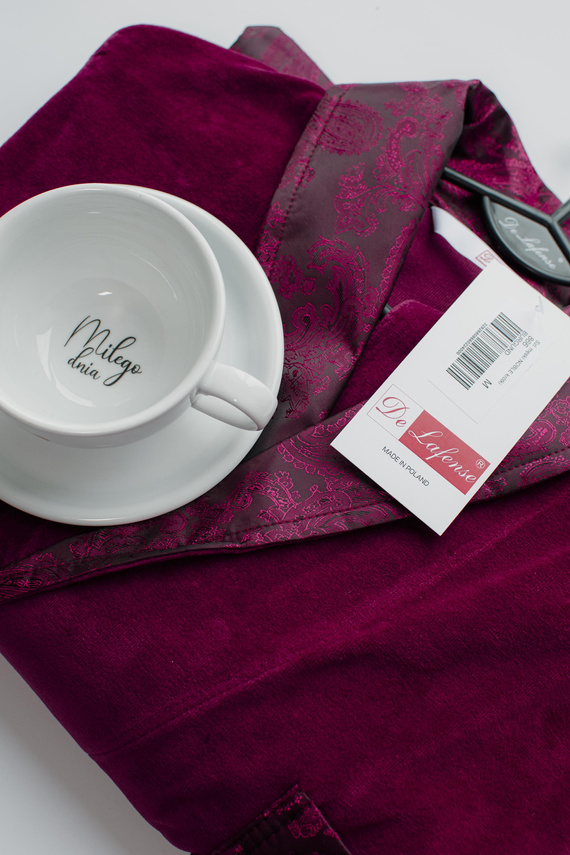 866 Noble Pánsky velúrový župan De Lafense - krátky, elegantný, bavlnený - bordový