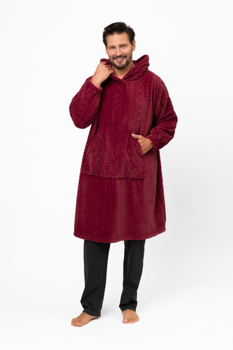 Reno Kocobluza Italian Fashion burgundy - oversize, mäkký bipolárny, unisex, s kapucňou