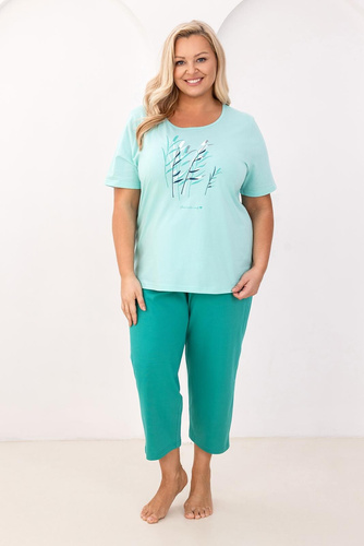 Pyžamo Regina 740, bavlna, s potlačou, 7/8 nohavice, pohodlie na každú noc - zelené