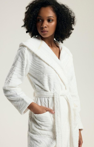 43612 Daryl Dámsky krémový župan Henderson - s kapucňou, reliéfny vzor