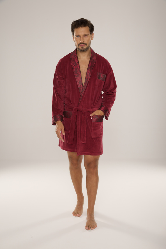 866 Noble Pánsky velúrový župan De Lafense - krátky, elegantný, bavlnený - bordový