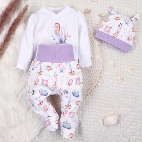 ABN-5472 Underwater World obálkové body s dlhým rukávom Nini white- organická bavlna, pre bábätká