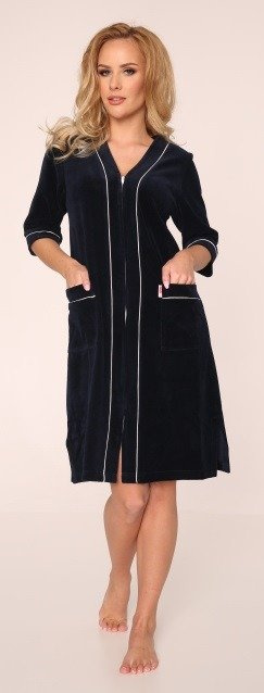 974 / 352 Dámsky župan z velúru Forex - tmavomodrý