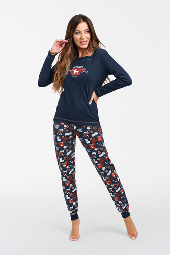 Makala Dámske pyžamo s dlhým rukávom a dlhé nohavice Italian Fashion - námornícka modrá/potlač