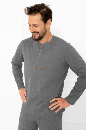 Pánske pyžamo Gordo - klasická bavlna, polokošeľa a nohavice s vreckami Italian Fashion - melange