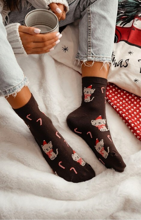 1283-037 Dámske ponožky Kitten Milena hnedé slávnostné, farebné, bavlnené