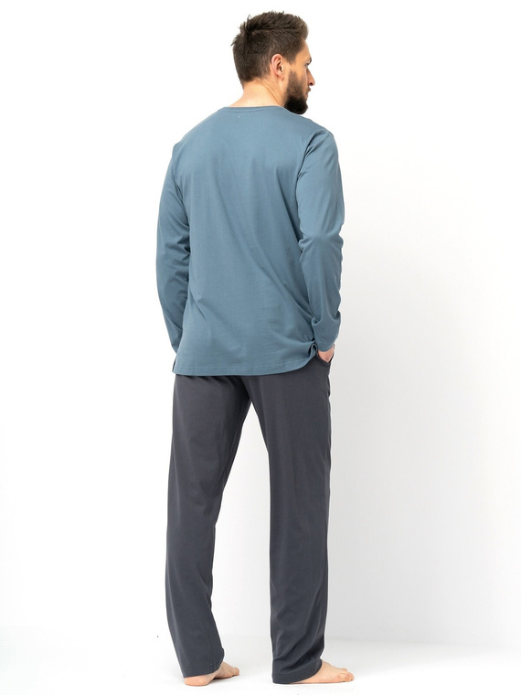 Pánske pyžamo Key MNS 627 sivé - bavlna, dlhý rukáv, klasický strih