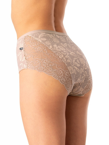 Dámske bavlnené nohavičky Key LPF 590 béžové - 2 ks v krabici, čipka na zadnej strane