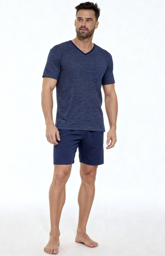 330/50 Rôzne pyžamá Cornette - pánske bavlnené pyžamo s pruhovanou košeľou a jednofarebnými šortkami