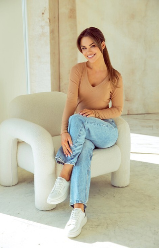 Eleonor Eldar Active béžová - blúzka pre ženy z rebrovanej viskózy, dlhý rukáv