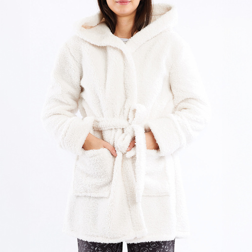 Igrid Dámsky župan Sorbetto - biely, nadýchaný s kapucňou s medvedíkom