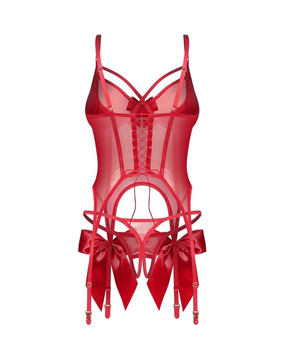 Obsessive Gifty Red korzet červený s kostícami + otvorené tangá