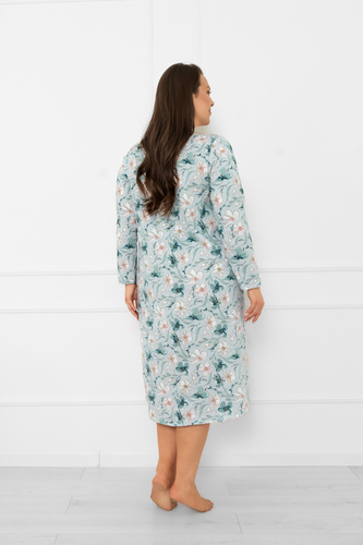 Dámska nočná košeľa Sekwoja - bavlna, dlhý rukáv, kvetinový vzor Italian Fashion