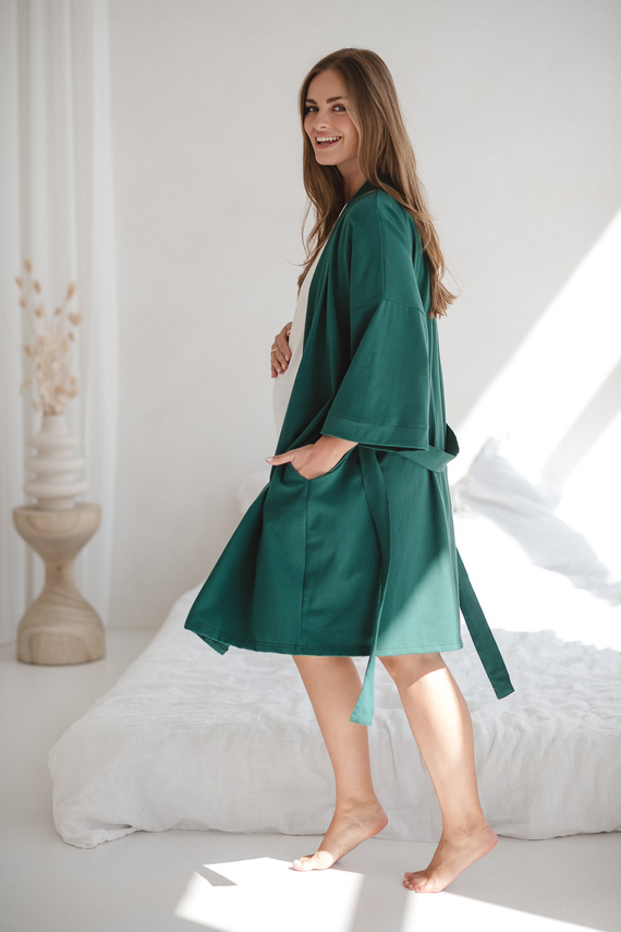 Milk&Love tehotenský župan fľaša zelená - bavlna s elastanom, pohodlný, rukáv 7/8