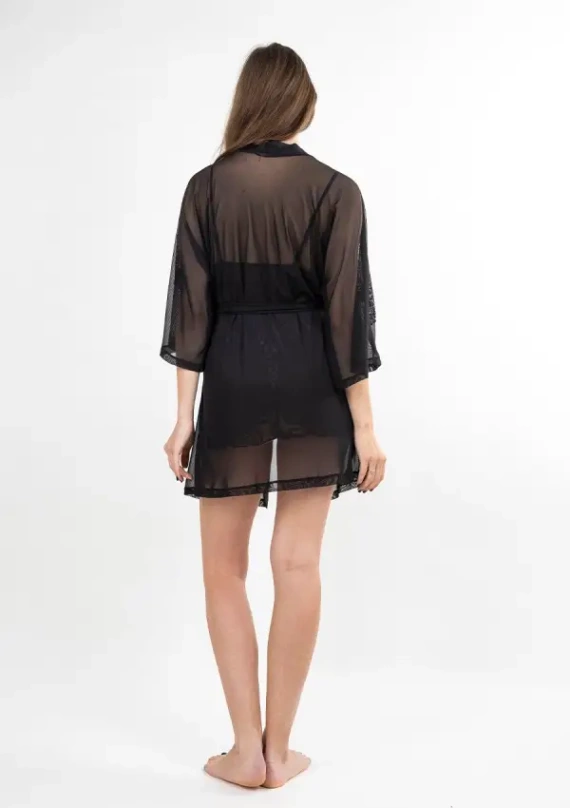 Zora tylový župan čierny Dkaren | elegantný dámsky župan z tylu