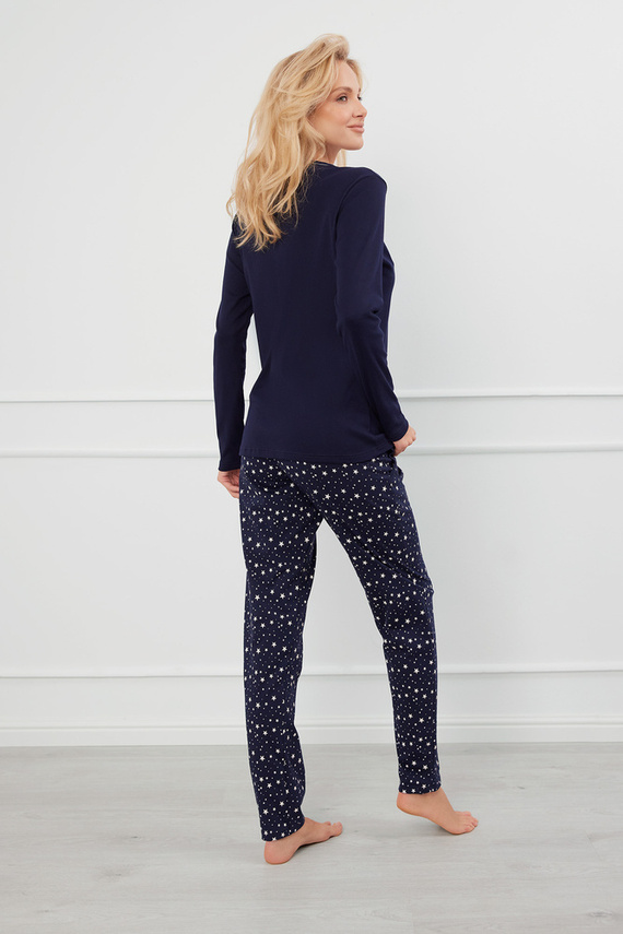 Libra Dámske pyžamo s dlhým rukávom a nohavicami Italian Fashion - námornícka modrá/potlač