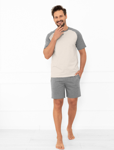 Alexander Italian Fashion pánske pyžamo béžovej farby - krátke rukávy a krátke nohavice, 100% bavlna